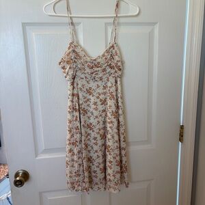 white floral spaghetti strap floral mini dress
